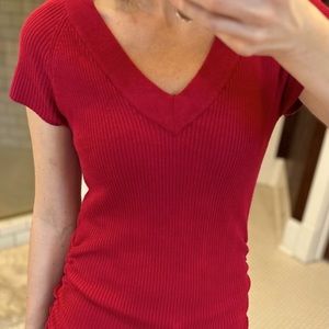 Maurices Ribbed V-neck Cap-Sleeve Sweater Top (Red)